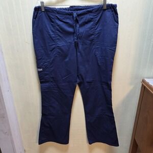 Cherokee Workwear Scrub Pants Womens Large Blue Drawstring Cargo Flare Stretch